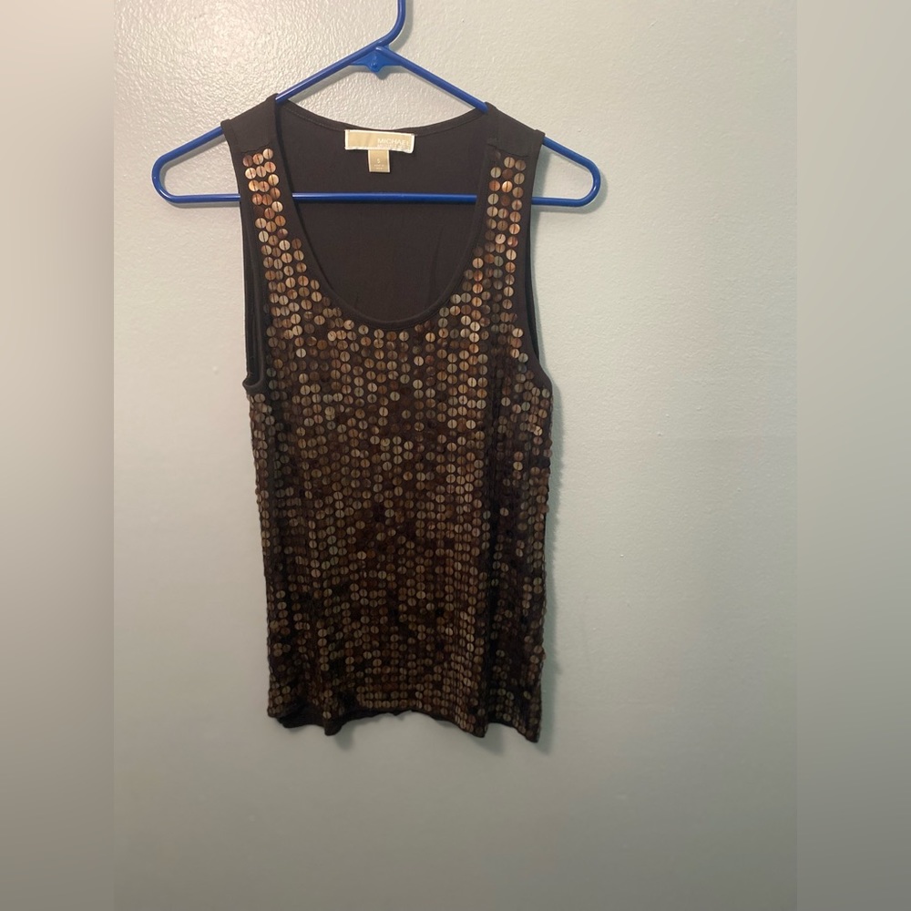 Michael Kors Brown Boho Sequin Tank Top Small 100% Viscose